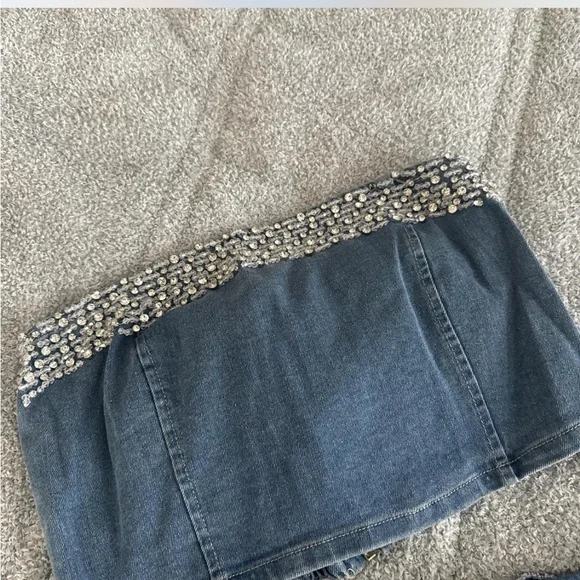 Polkadotz boutique- Denim & Diamond Mini Skirt Set size small - Picture 3 of 4